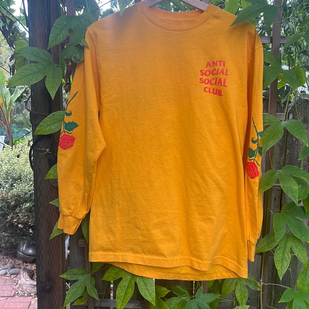 Anti-Social Social Club Yellow long sleeve tee shirt with roses size medium